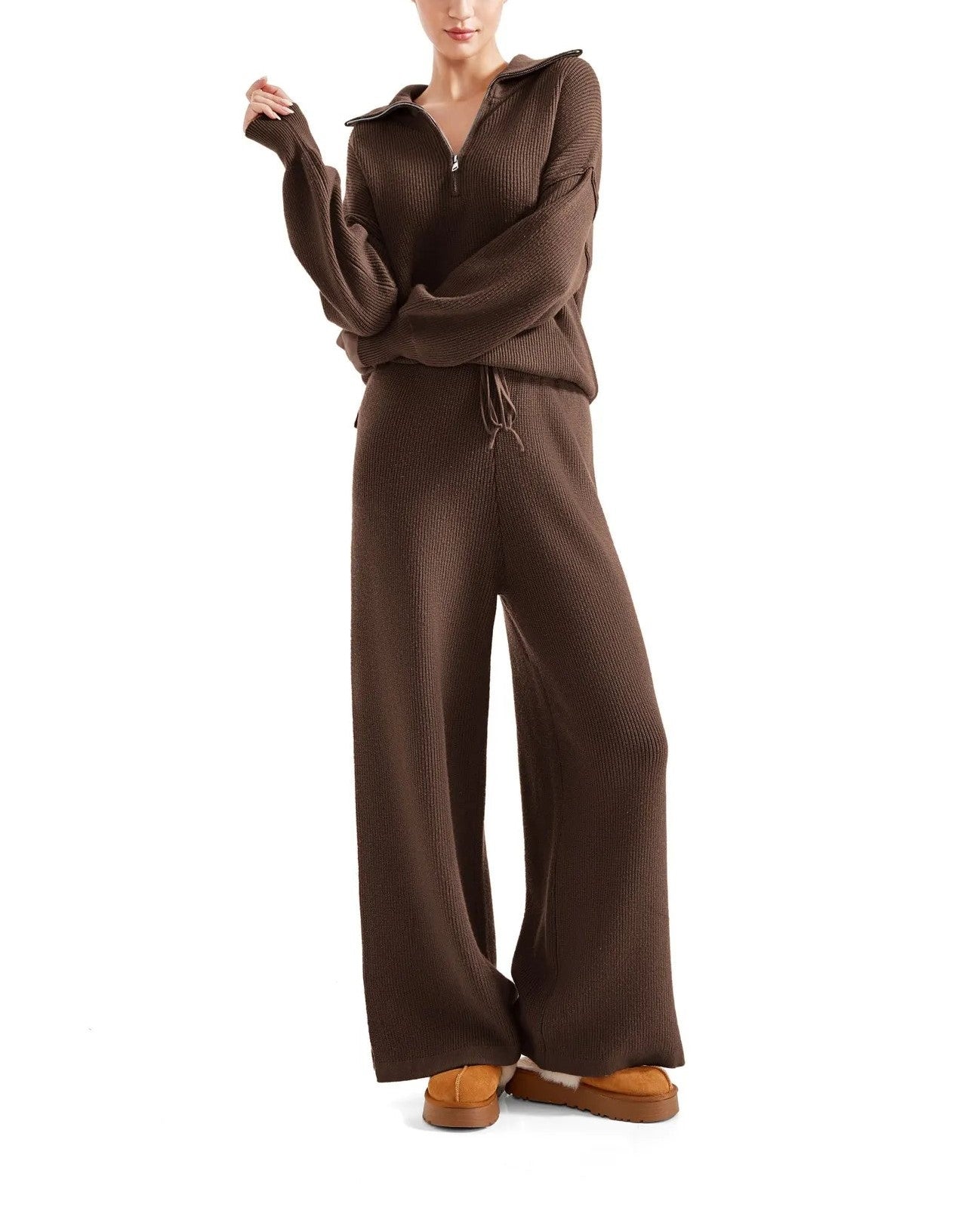 Oversized Half Zip Pullover Wide Leg Pants Two-Piece Set (Buy 2 Free Shipping)