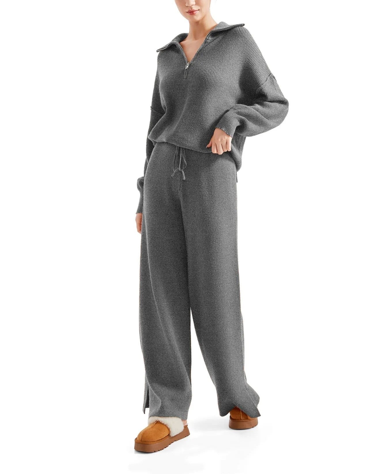 Oversized Quarter Zip Pullover Wide Leg Pants Two-Piece Set (Buy 2 Free Shipping)