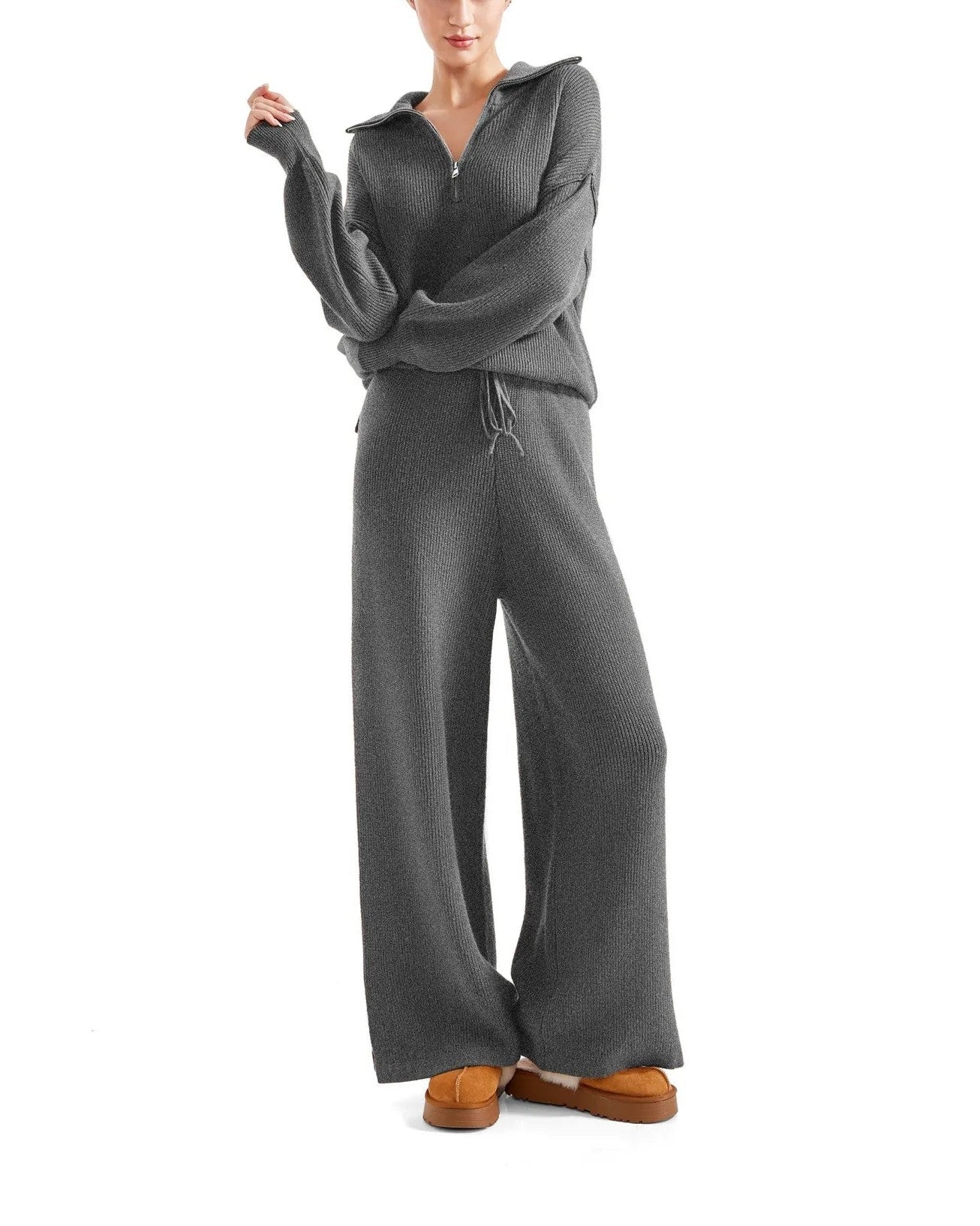 Oversized Quarter Zip Pullover Wide Leg Pants Two-Piece Set (Buy 2 Free Shipping)