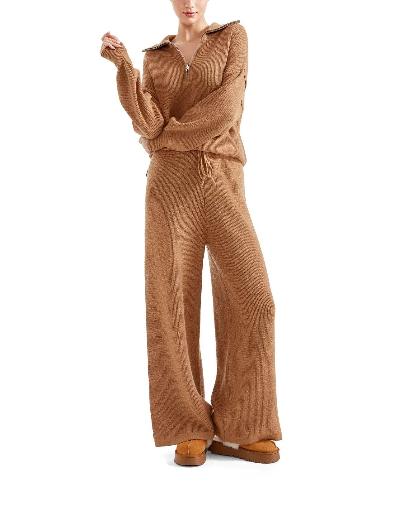 Oversized Quarter Zip Pullover Wide Leg Pants Two-Piece Set (Buy 2 Free Shipping)