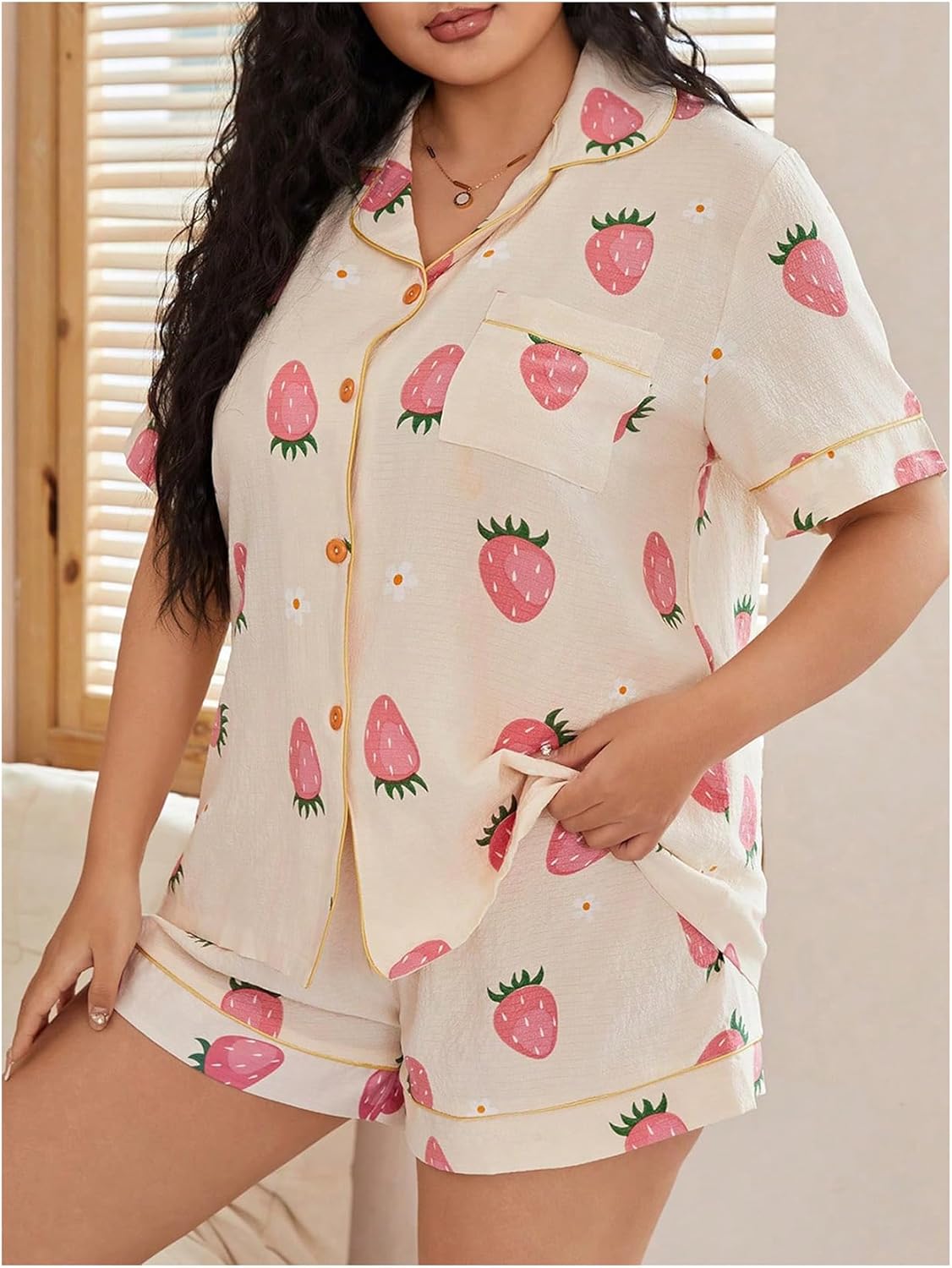 2025 Women's Button-Down Printed Pajamas Short Sleeve Shorts 2-Piece Set (Buy 2 Free Shipping)