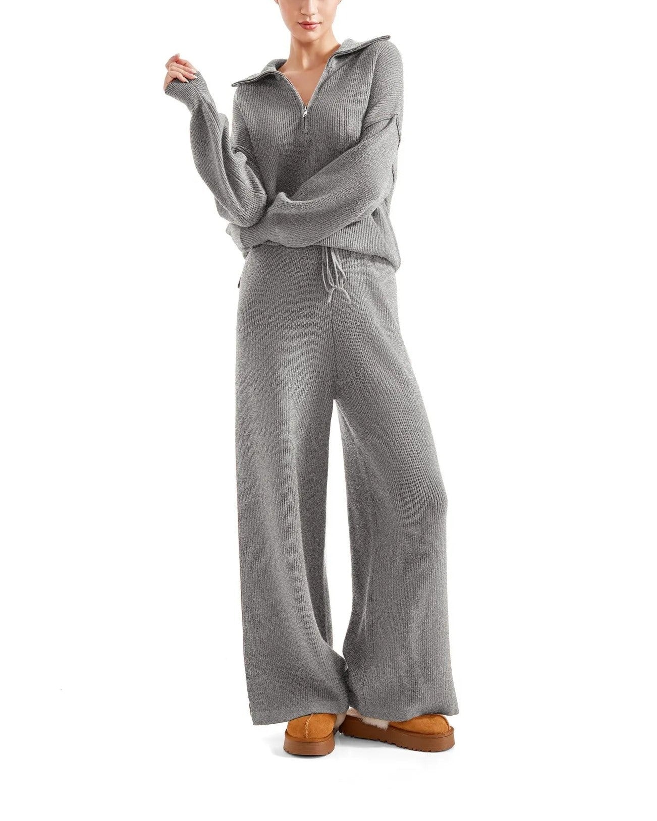 Oversized Quarter Zip Pullover Wide Leg Pants Two-Piece Set (Buy 2 Free Shipping)