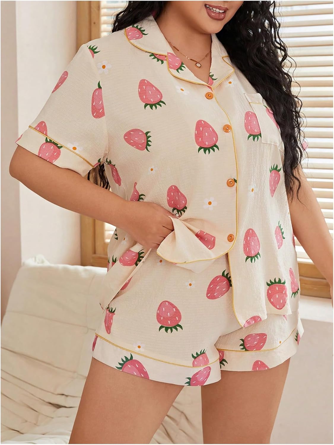 2025 Women's Button-Down Printed Pajamas Short Sleeve Shorts 2-Piece Set (Buy 2 Free Shipping)