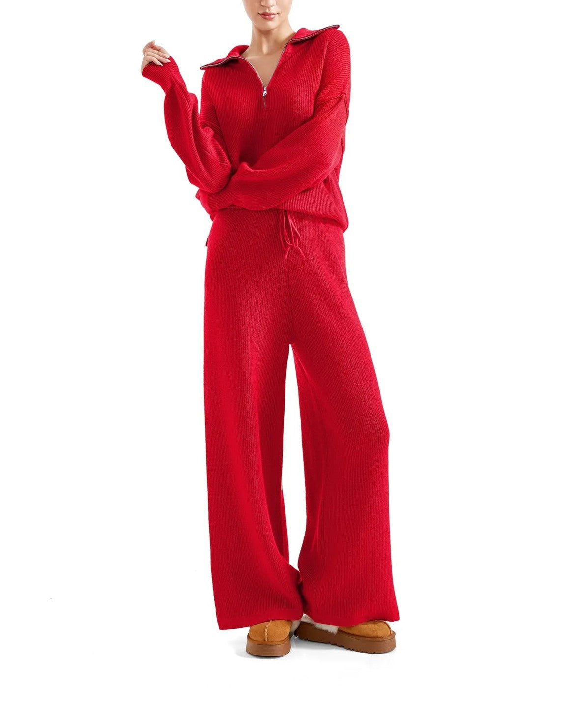 Oversized Quarter Zip Pullover Wide Leg Pants Two-Piece Set (Buy 2 Free Shipping)