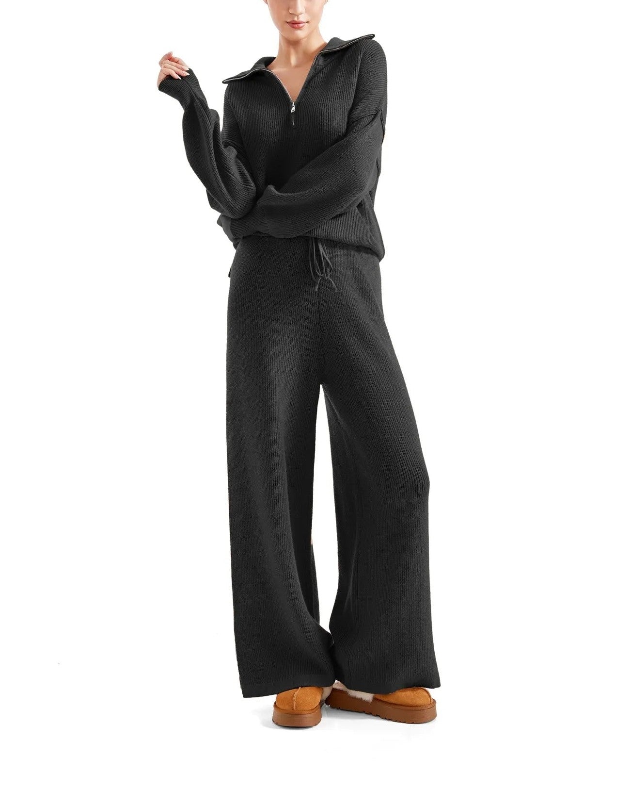 Oversized Quarter Zip Pullover Wide Leg Pants Two-Piece Set (Buy 2 Free Shipping)