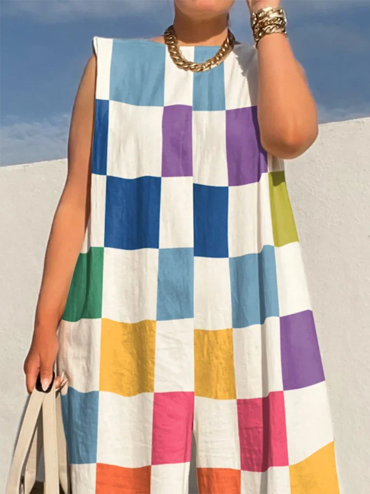 Casual Sleeveless Plaid Wide-Leg Jumpsuit(Buy 2 Free Shipping)