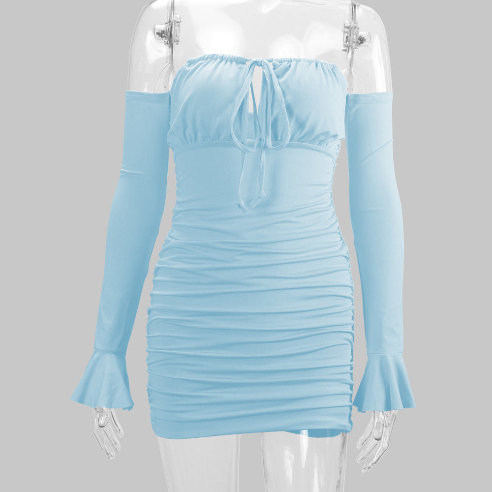 Women's lace-up off-shoulder long sleeve slim fit sheath sexy dress casual party