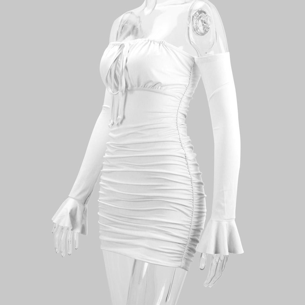 Women's lace-up off-shoulder long sleeve slim fit sheath sexy dress casual party