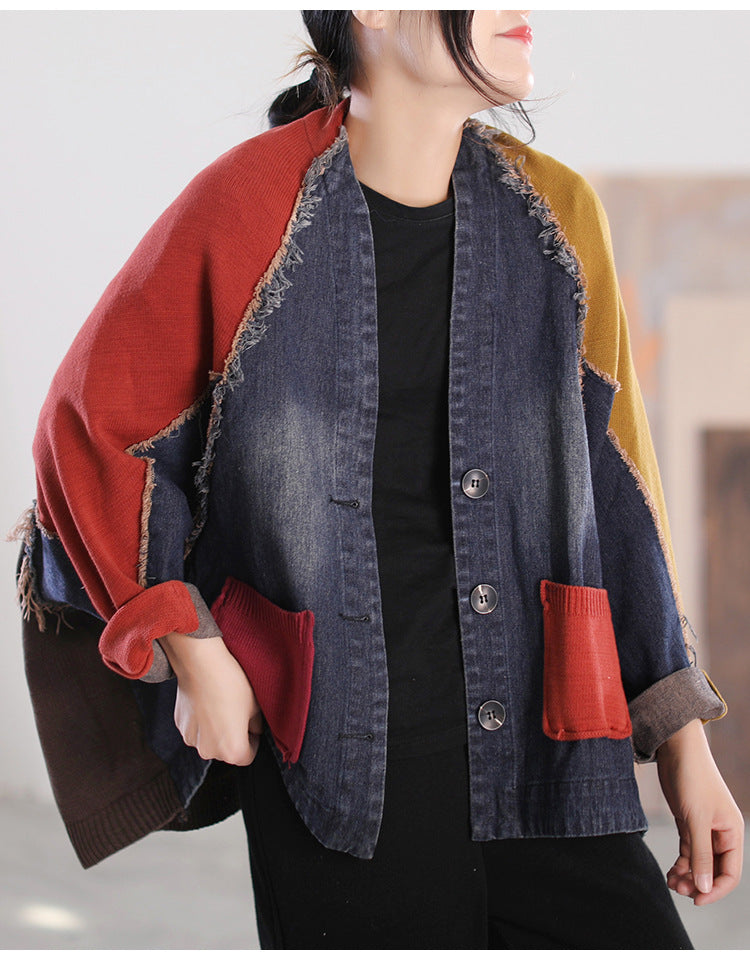 Loose Splicing Long Sleeve Denim Jacket