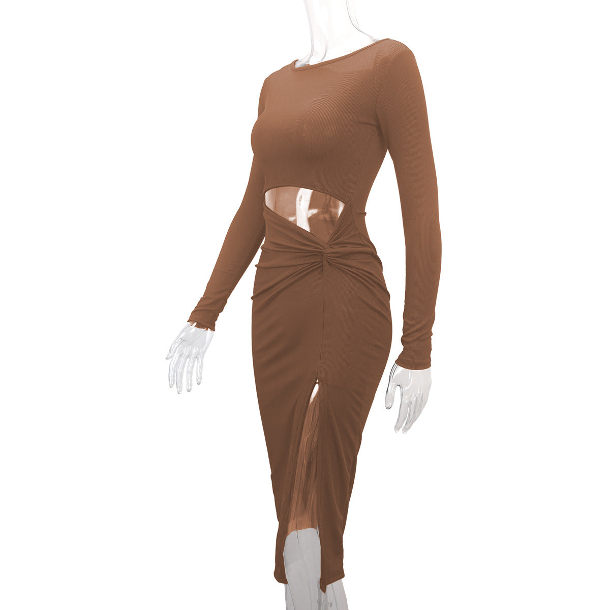 Women's clothing sexy stripes hollow out split long dress