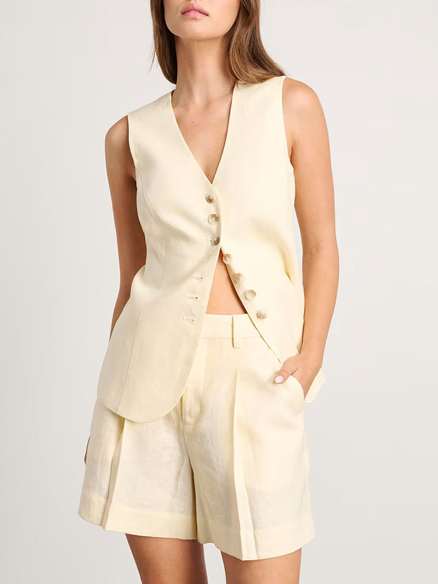 Fashion Solid Color Vest & Shorts Casual Suit