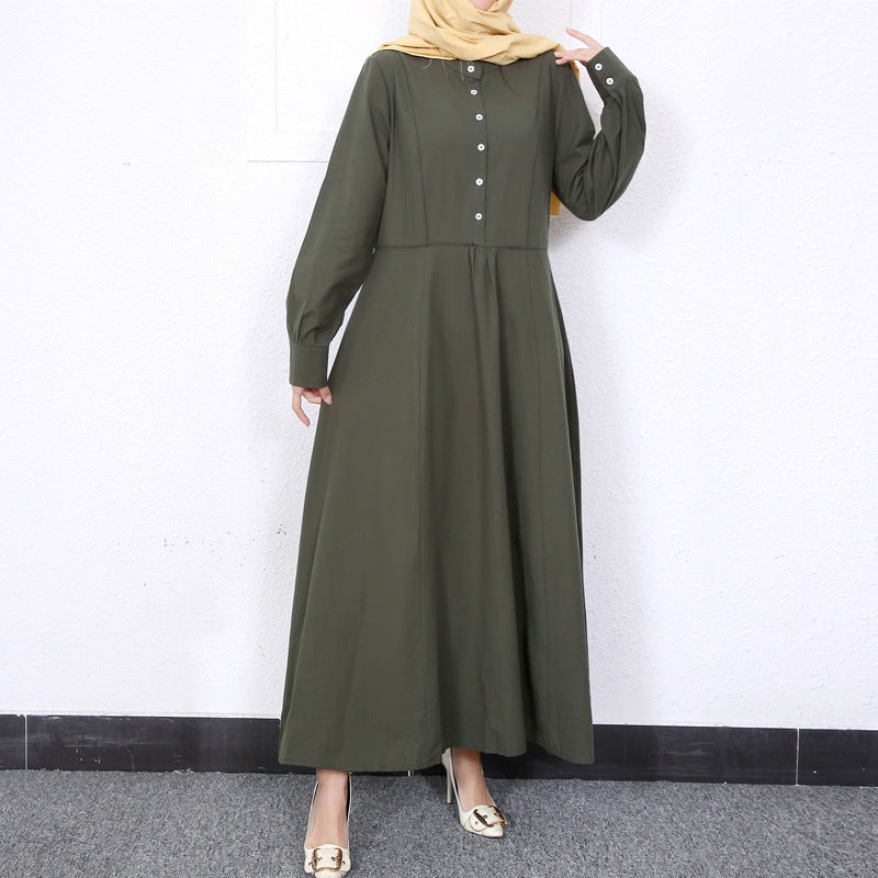 Simple Solid Color Stand Collar Maxi Dress