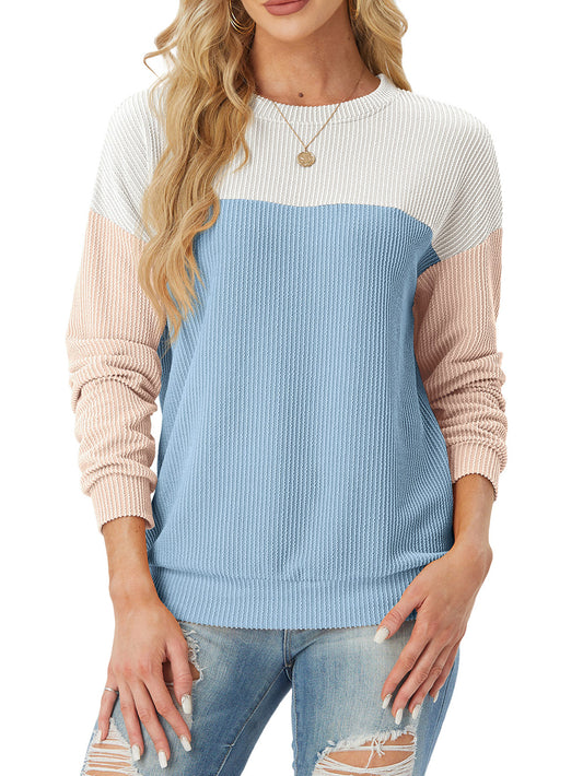 Women's Color Block Long Sleeve Crewneck Ribbed Tops (Buy 2 Free Shipping)
