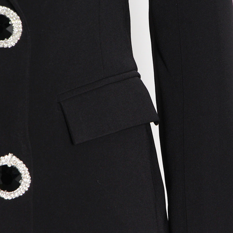 Black Suit 2024 Spring Two Buttons Sexy Stitching Bow Strap Personalized Women'S Fashion Coat