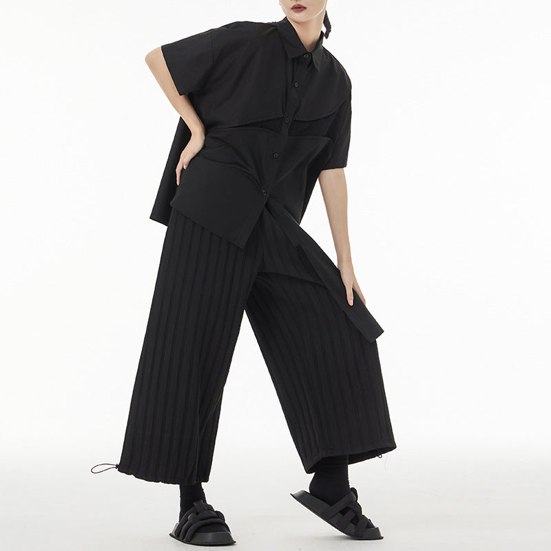 Irregular Splicing Short Sleeve Lapel Shirt