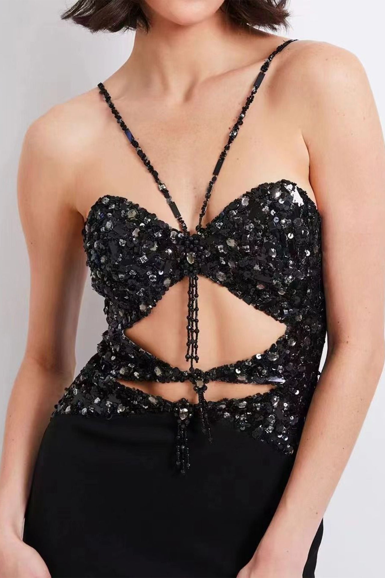 Azariah Halterneck Hollow Midi Dress