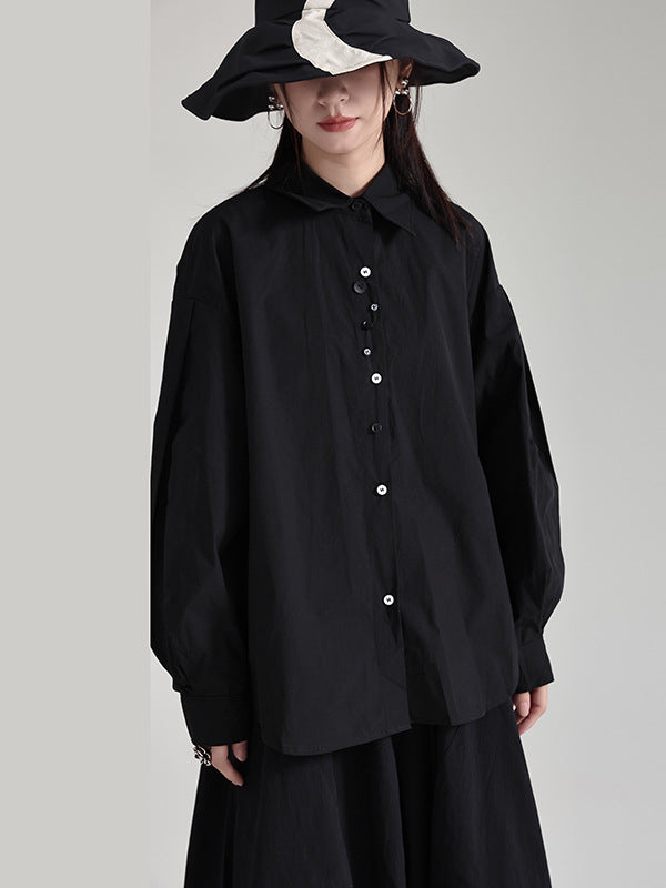 Classic Solid Color Bubble Sleeve Blouse