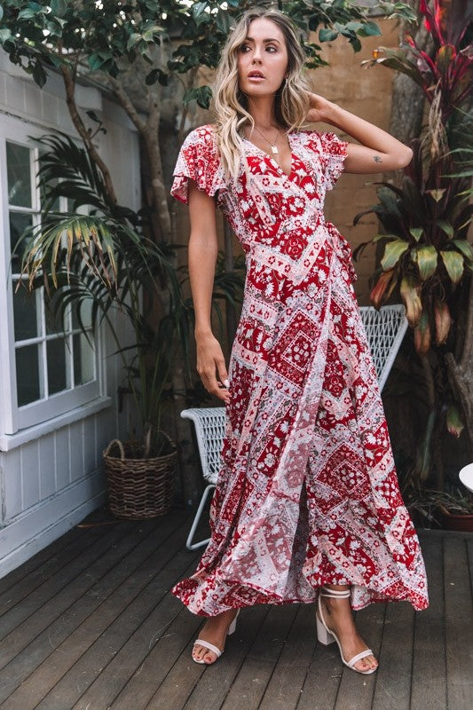 Summer V-Neck Bohemian Vacation Printed Dress Long Dress Spot