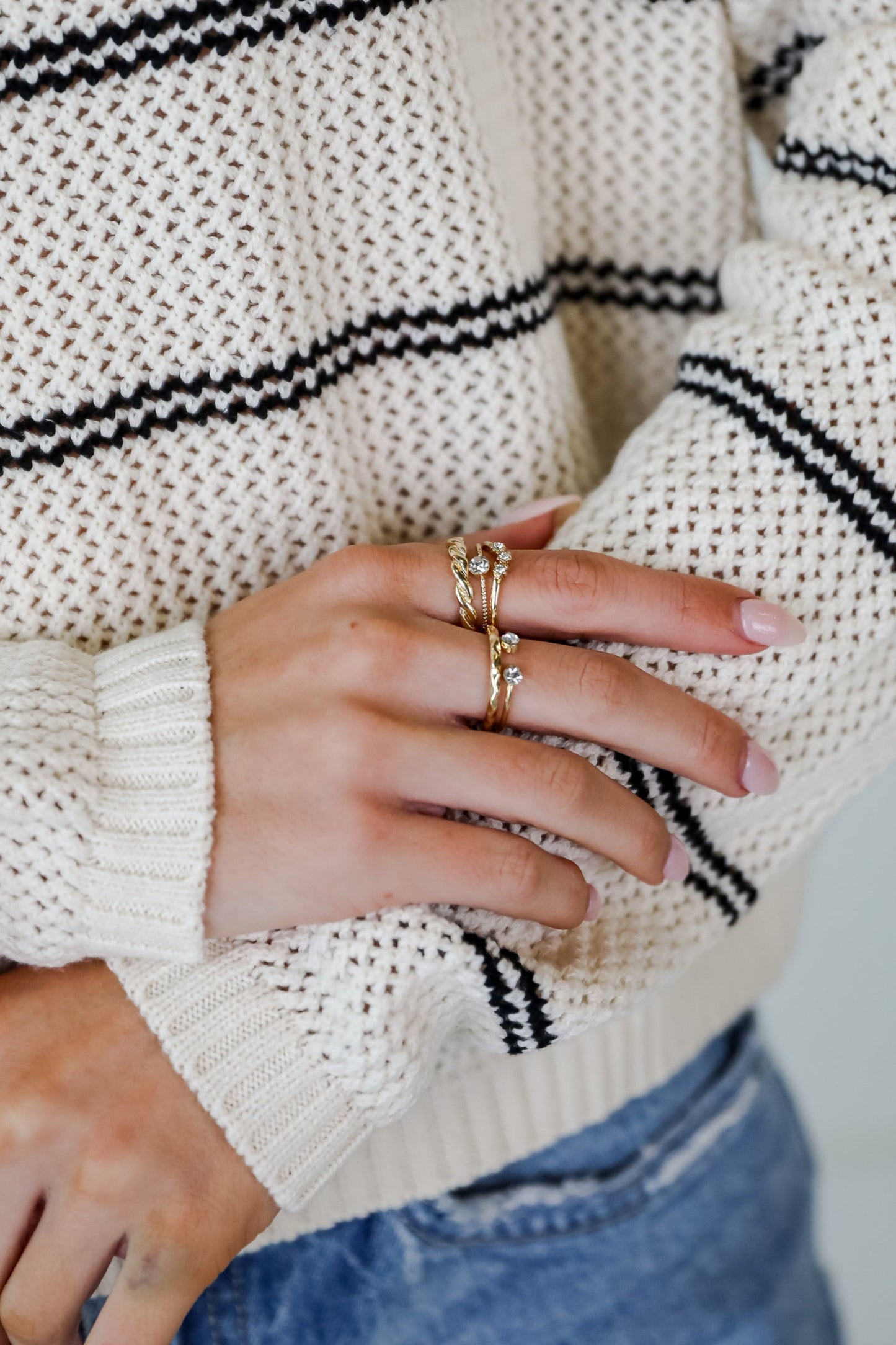 Maeve Gold Rhinestone Ring Set