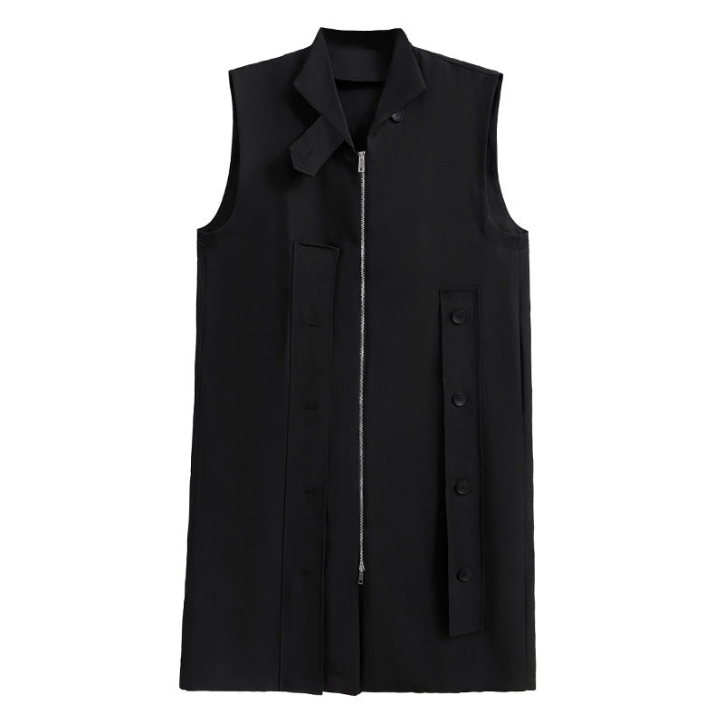 Dark Style Zipper Sleeveless Coat
