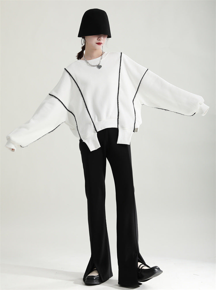 Irregular Splicing Round Neck Long Sleeve Velvet Sweatshirt