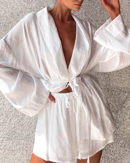 French lace-up loose casual two-piece set