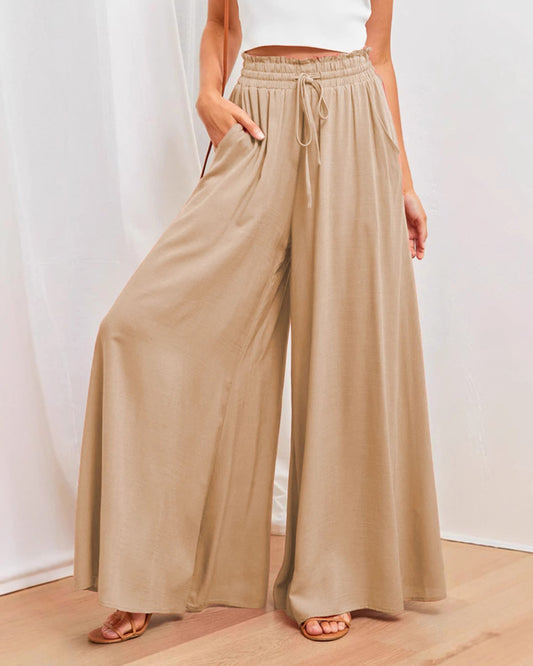 High-waisted Elasticized Wide-leg Culottes