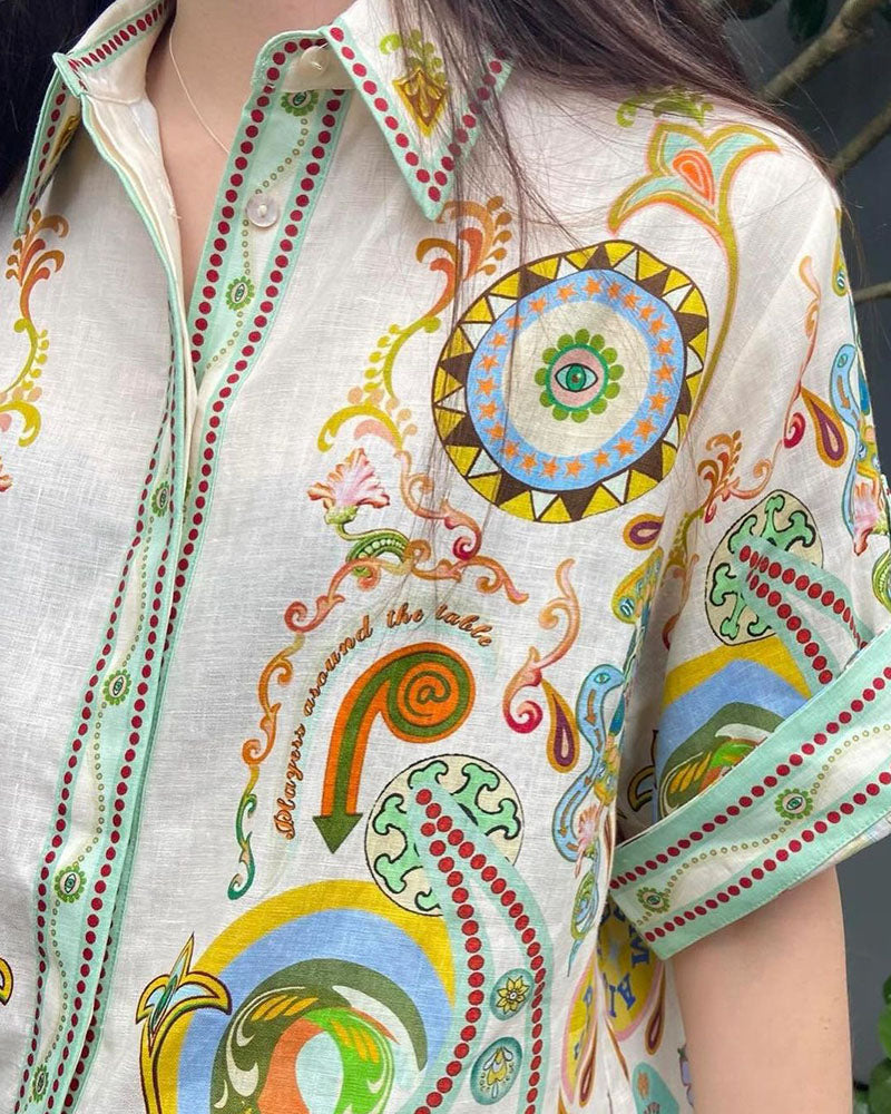 Abstract print casual two-piece set