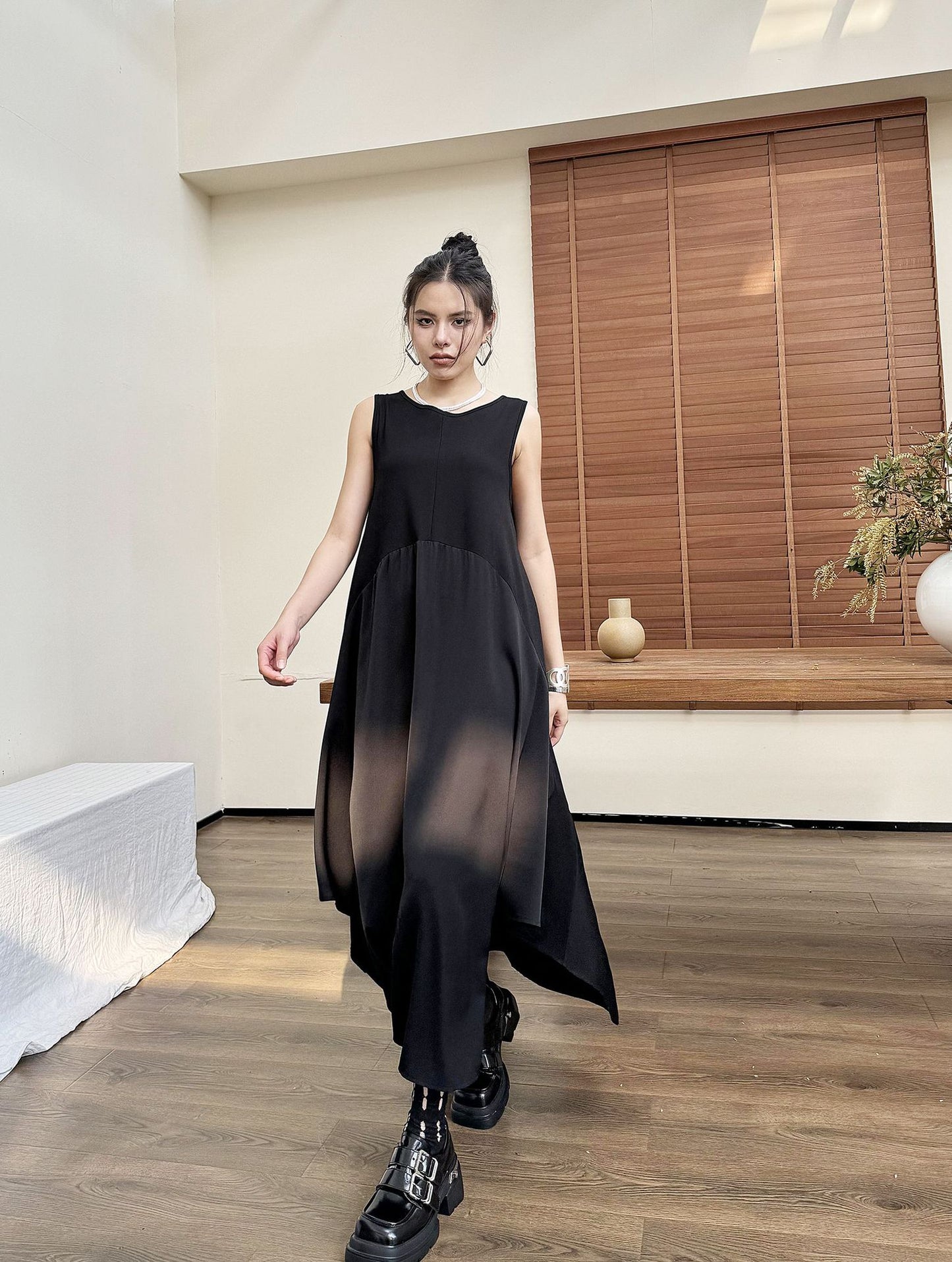 Dark Style Splicing Sleeveless Maxi Dress