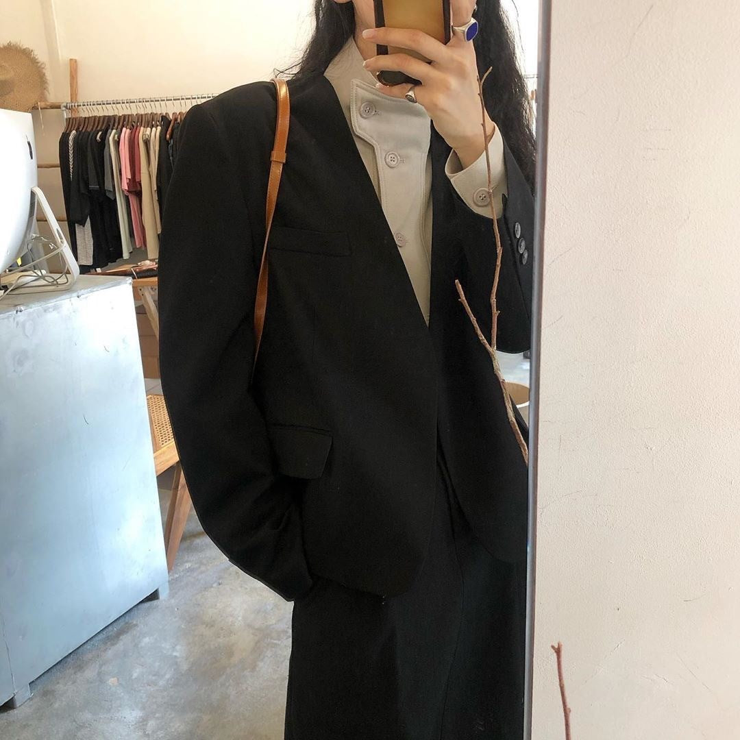 Niche Design Solid Color Stand Collar Long Sleeve Shirt