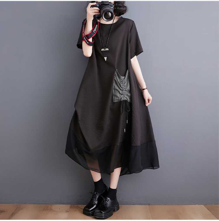 Vintage Literary Irregular Short Sleeve Midi Dress