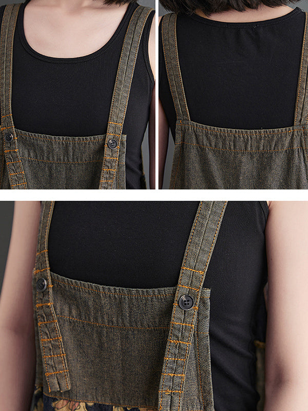 Oversize Wide Leg Floral Printed Split-Joint Overalls