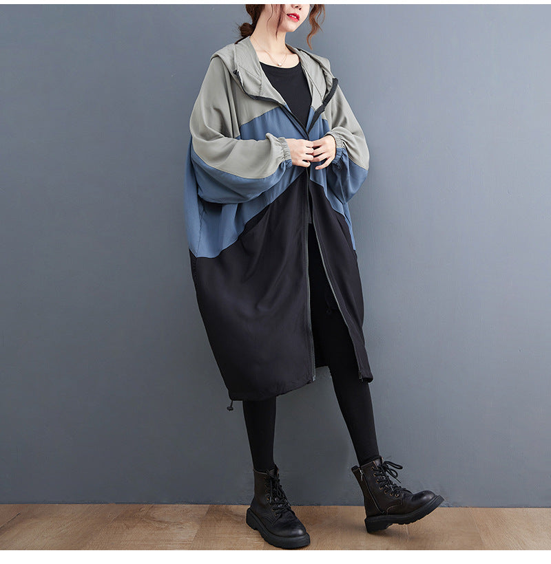Casual Splicing Hooded Trench Coat