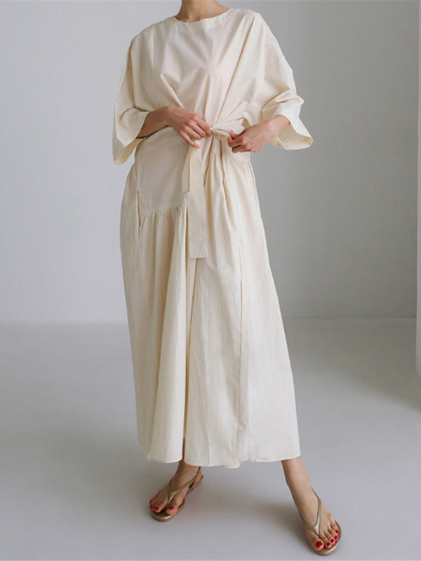 Urban Style Bow Lace-Up Midi Dress