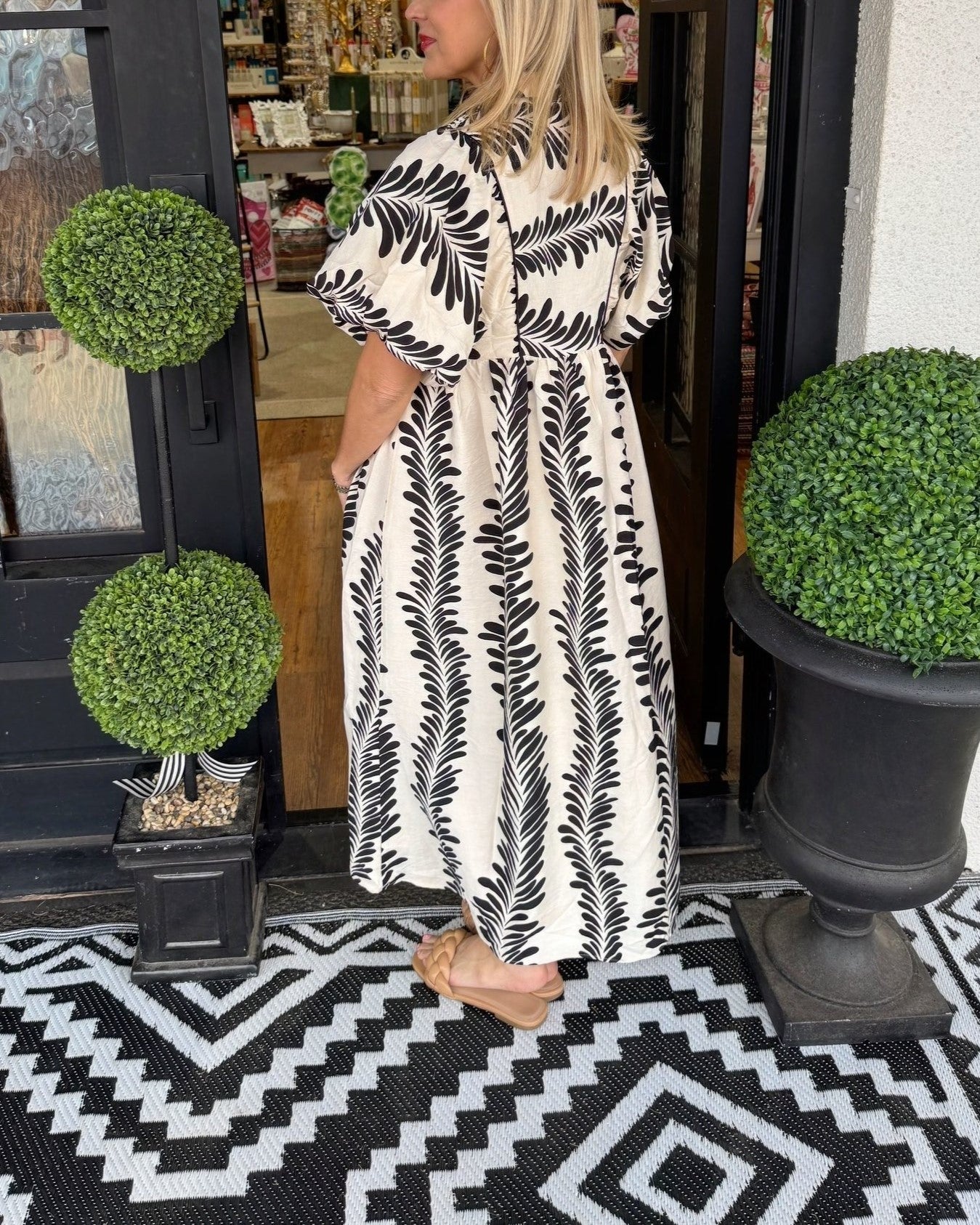 Oversized Textured V-Neck Palm Tree Print Dress (Buy 2 Free Shipping)