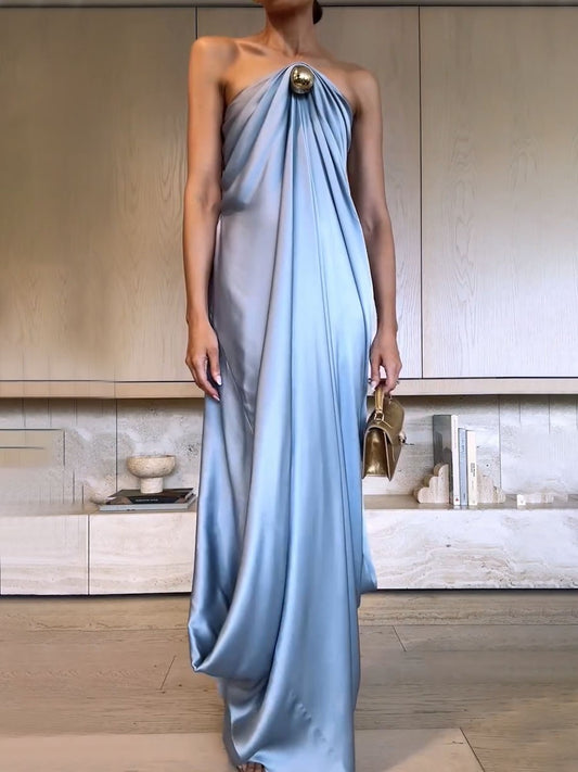 Elegant tube top irregular drape evening dress