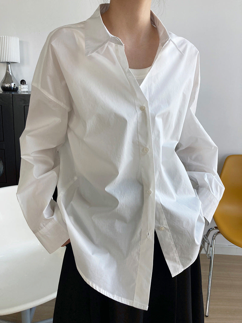 Simple Loose Solid Color Long Sleeve Shirt