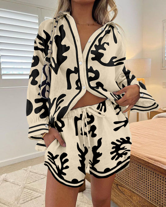 Black coral casual two-piece set