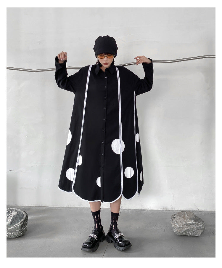 Vintage Loose Print Splicing Midi Dress