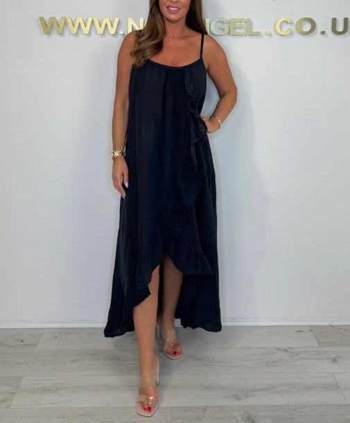 Solid Color  High Low -Desigh Ruffled Dress