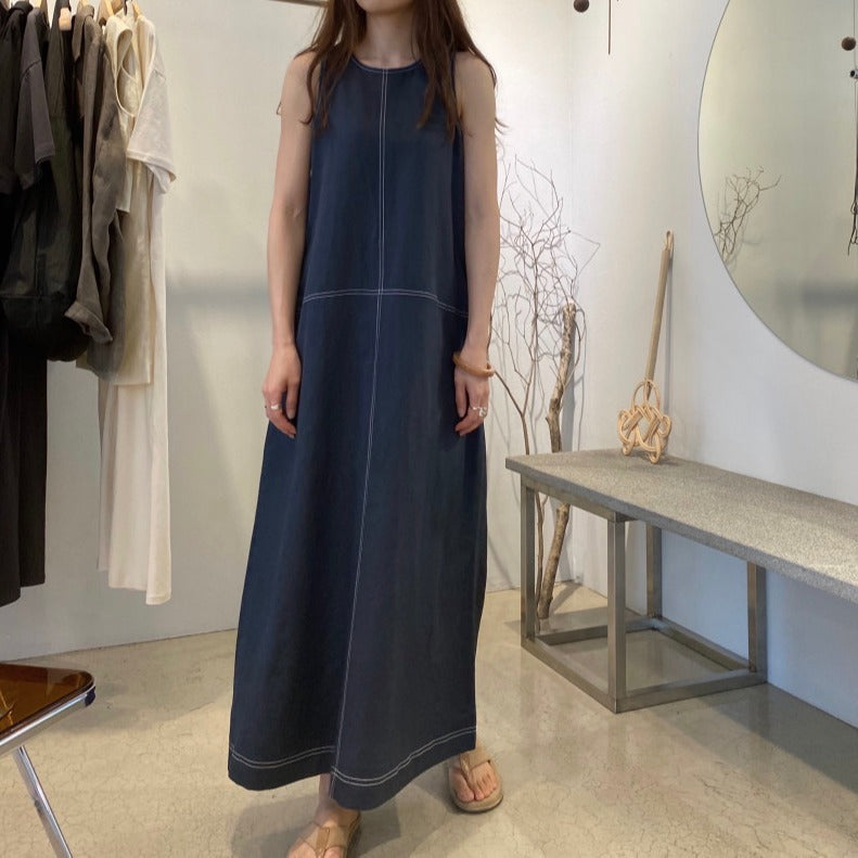 Loose Solid Color Sleeveless Cotton And Linen Dress