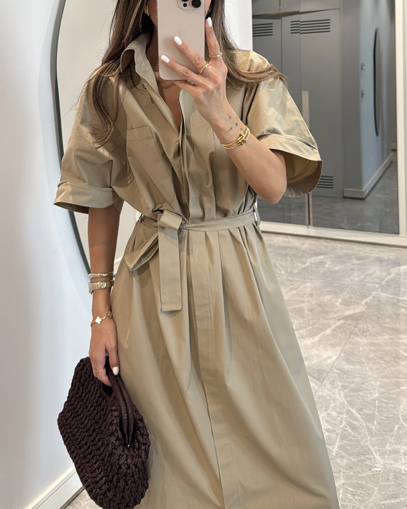Casual Solid Lapel Dress