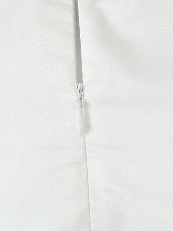 A-Line Loose No Belt Pleated Solid Color Zipper Round-Neck Midi Dresses