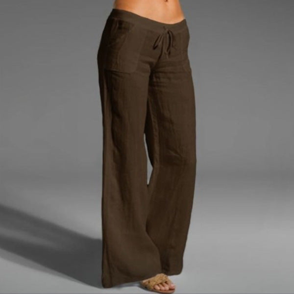 Solid Color High Waist Loose Pocket Wide Leg Casual Pants