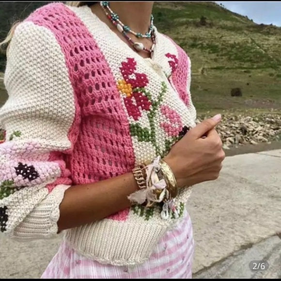 Pretty in Pink Crochet Cardigan Sweater