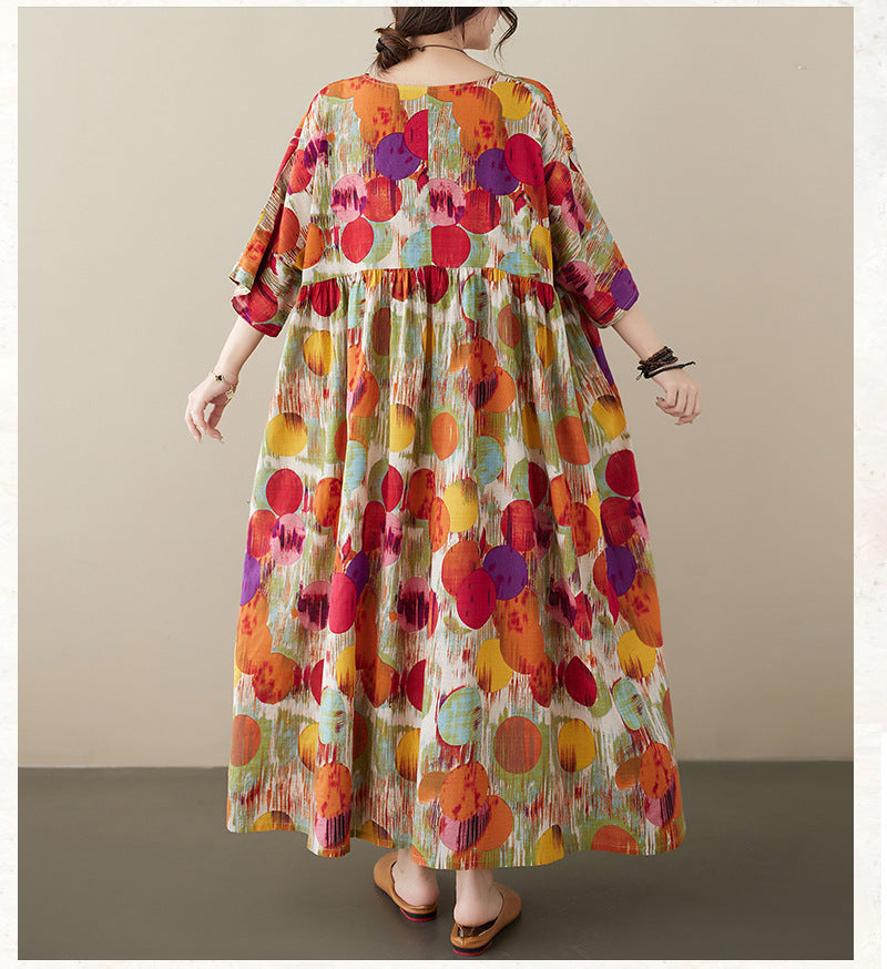 Bohemian Style Colorful Printed Short Sleeve Maxi Dress