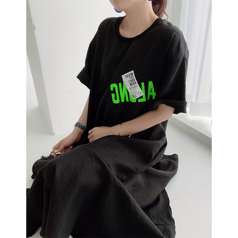 Casual Patchwork Short Sleeve Midi Dress