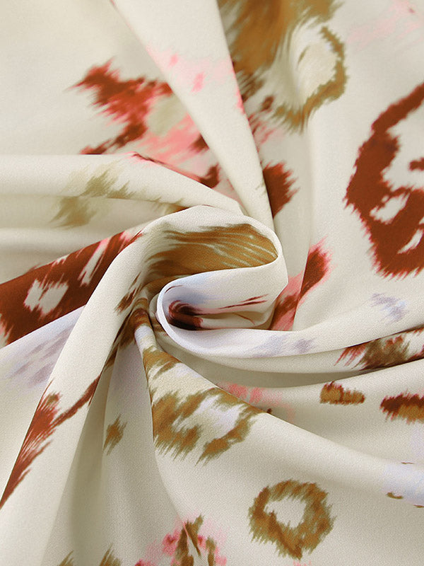 Long Sleeves Lace-Up Printed Lapel Blouse + High Waisted Elasticity Pants Two Pieces Set