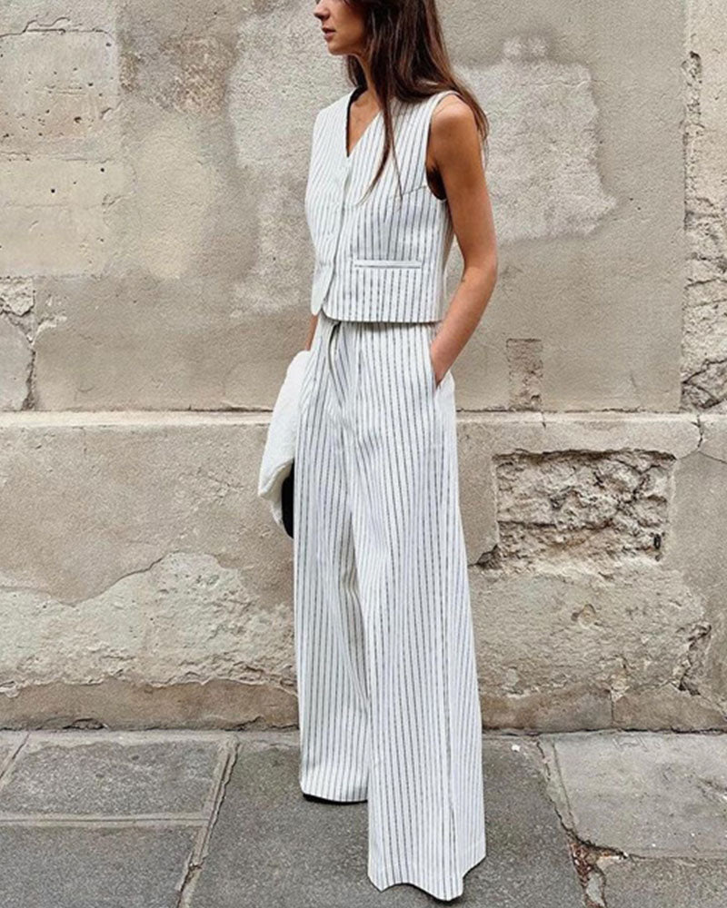 Striped temperament casual vest two-piece set
