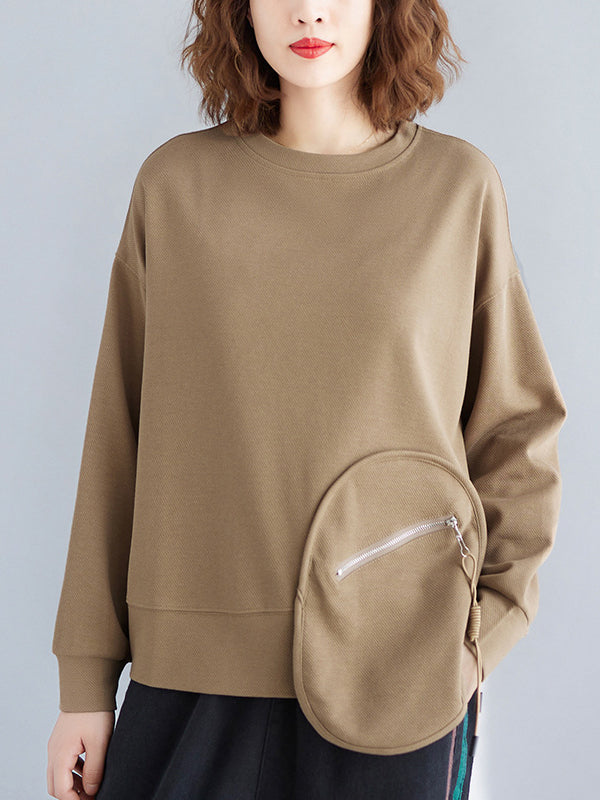 Loose Splicing Long Sleeve Round Neck Sweatshirt